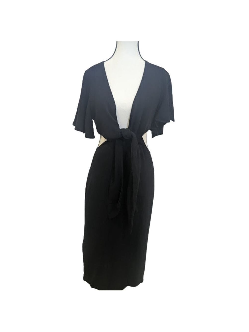Dark Romantic Cut-Out Midi Dress | Lulus | Minimalist Black NWT M